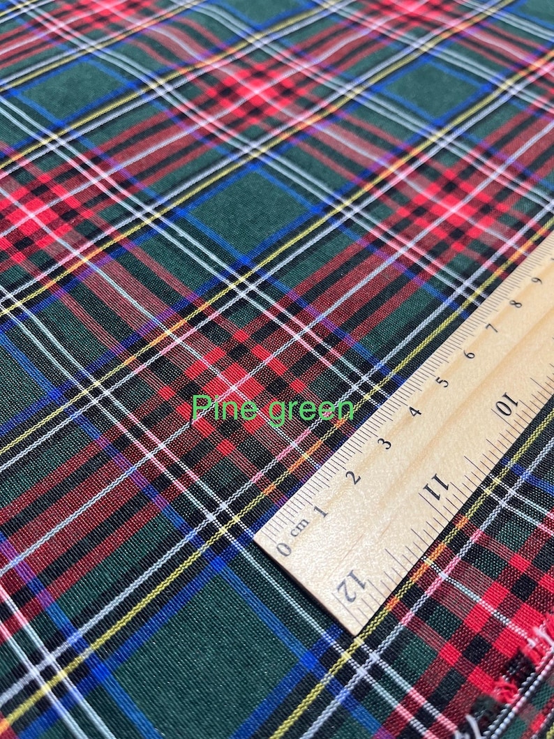 Stewart Crafting material, Wide 1.85yard, Table Cloth, Scottish, Plaid Pattern linen, Navy Red Noel Checkered, Christmas Decor, 105gsm, pine green