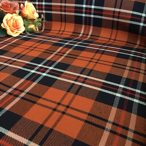 Terracota Plaid Fabric, Wide 59in, Tartan Autumn, Polyviscose Fabric, table cloth, Poncho, Napkins, Scarf, Pillow, Runner, Home textile,