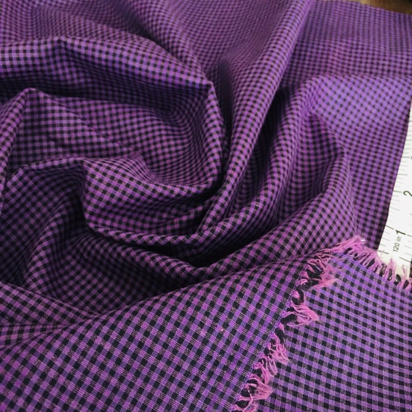 Gingham cotton shirting poplin, wide 1.64yrd, Woven plaid purple black check, fabric for craft, apron, apparel, pet accesories,