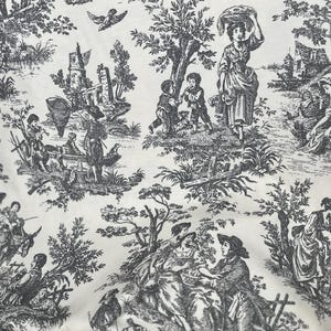 Upholstery canvas fabric, wide 1.96 yards, Water and oil repellent anthracite  French farm house pattern, country style, toile de jouy,