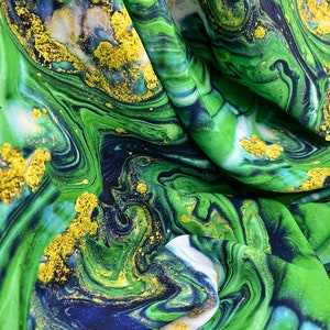 Marble Quartz Silky Crepe, width 1.64 yards, digital print, blouse, shirt, bridal, kimono, wedding dress, gold detail, silky robe,