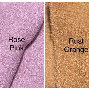 May include: Two fabric swatches, one in rose pink and the other in rust orange. The rose pink swatch is on the left, with the text "Rose Pink" in black. The rust orange swatch is on the right, with the text "Rust Orange".