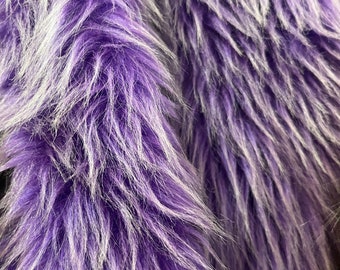 Tessuto felpato viola neon, pelliccia sintetica a pelo lungo, tessuto di pelliccia su un lato, cappotto felpato, sfumatura bianca, giocattolo di peluche, orsacchiotto Shaggy fantastico, capelli di bambola