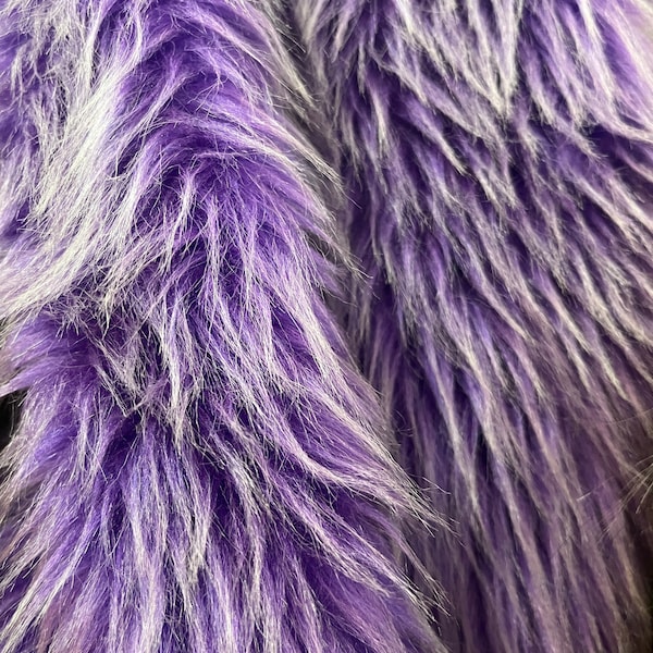 Tissu peluche violet néon, fausse fourrure à poils longs, tissu fourrure d'un côté, peluche manteau, ombre blanche, jouet en peluche, peluche shaggy fantastique, cheveux de poupée