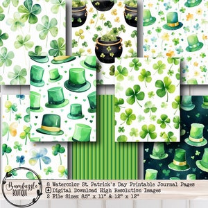 Pages de scrapbooking imprimables pour la Saint-Patrick - papier pour journal indésirable à téléchargement numérique - fournitures créatives trèfle à quatre feuilles irlandais - haute résolution