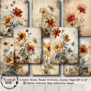 Vintage Printable Rustic Floral Junk Journal Pages - Digital Download Scrapbooking Paper - Grunge Journaling Flower Craft Supplies