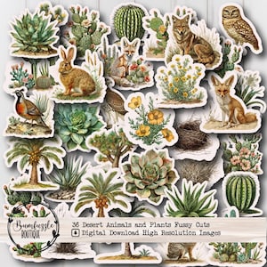 Vintage Desert Animal and Plants Fussy Cut Ephemera Clipart- Printable Digital Download - Printable Journaling Craft Supplies - Junk Journal