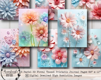 Flowers Digital Paper | Junk Journal Pages | Printable Paper Set | Scrapbooking Paper | 3D Flower Backgrounds | Paper Crafts | Card Making
