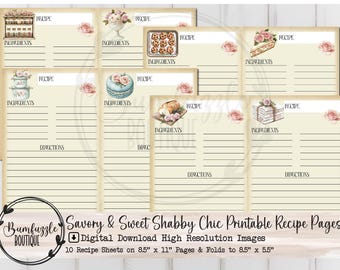 Sweet and Savory Vintage Recipe Pages – Printable Junk Journal Cookbook (Digital Download)