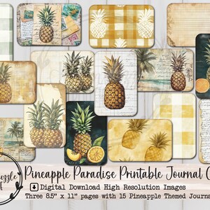 Tarjetas de diario "Piña Paraíso" (página efímera) - 15 impresiones digitales de alta calidad - Suministros para diarios basura, etiquetas, álbumes de recortes, vintage