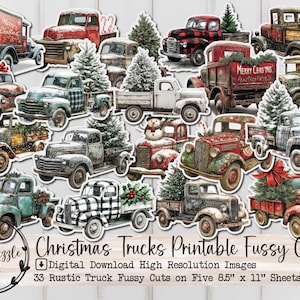 Christmas Trucks Fussy Cut Ephemera Pages - 33 High Quality Printable Digital Download - Junk Journal Supplies, Rustic Vintage Ephemera