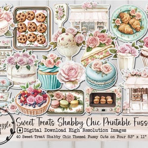 Zoete lekkernijen Shabby Chic Kieskeurig gesneden Ephemera-pagina's - 40 hoogwaardige afdrukbare digitale download - Junk Journal, plakboek, keuken, taarten