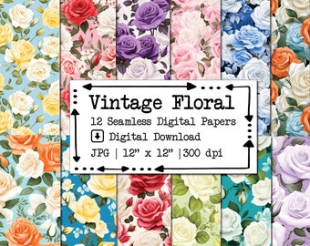 Vintage Rose Digital Paper | Seamless Floral Scrapbooking (Digital Download)