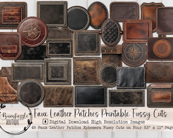 Faux Leather Patch Fussy Cuts – Vintage Printable Junk Journal Ephemera (Digital Download)