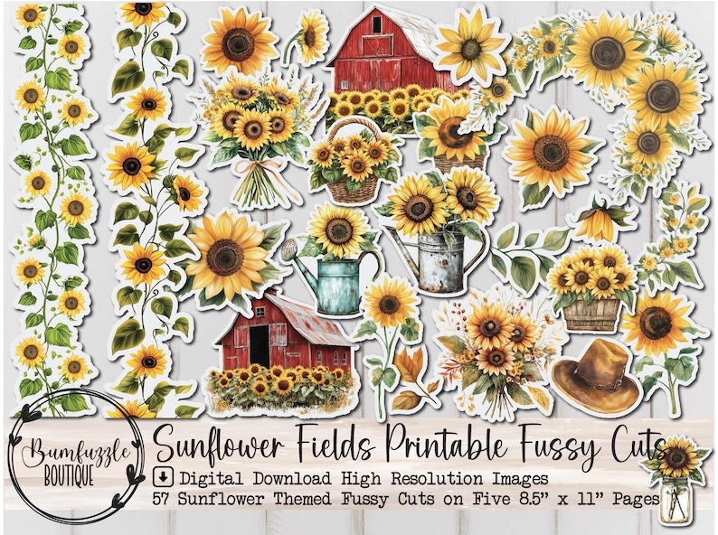 Sunflower Fussy Cuts – Rustic Printable Junk Journal Ephemera (digital ...