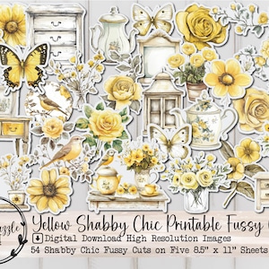 Páginas de efímeras recortadas con estilo shabby chic en amarillo: 54 páginas digitales imprimibles de alta calidad para descargar: suministros para revistas basura, álbumes de recortes, rosas vintage