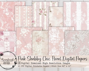Rosa Shabby Chic Blumen digitales Papier, Rosen Scrapbook Zubehör (digitaler Download)