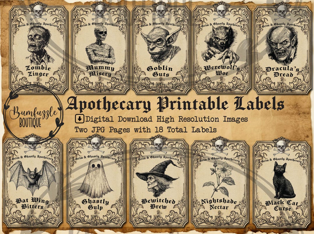 Halloween Apothecary Potion Labels – Printable Junk Journal Ephemera ...