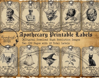 Halloween Apothecary Potion Labels – Printable Junk Journal Ephemera (Digital Download)