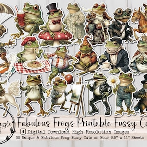 Ranas fabulosas de recortes quisquillosos - 36 páginas imprimibles digitales de alta calidad - Ranas divertidas para diario basura - Scrapbooking vintage lindo