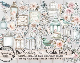 Blue Shabby Chic Ephemera – Vintage Printable Junk Journal Ephemera ...
