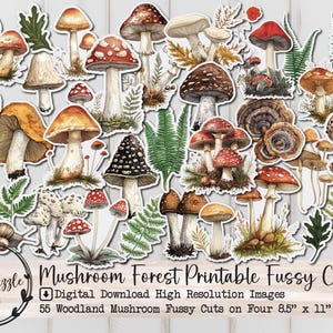 Pages éphémères de coupe pointilleuse de forêt de champignons - 55 téléchargements numériques imprimables de haute qualité - fournitures de journal indésirable, éphémères boisés mignons pointilleux