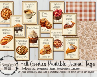 Etiquetas recortables para repostería de otoño: etiquetas vintage imprimibles para diario basura (descarga digital)
