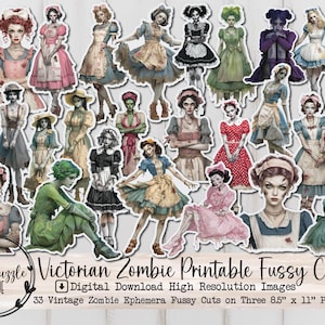 Victorian Zombie Fussy Cut Ephemera Pages - 33 High Quality Printable Digital Download - Junk Journal Zombies, Scary Halloween Living Dead