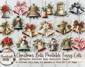 Campanelle di Natale vintage con tagli elaborati - Materiale effimero stampabile per diario spazzatura (download digitale)