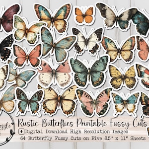 Papillon rustique coupe soignée Ephemera Pages - 64 téléchargement numérique imprimable de haute qualité - Journal indésirable papillons - Scrapbooking vintage