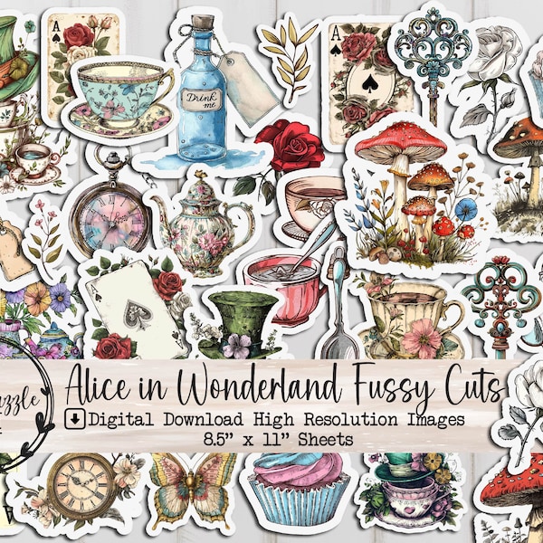 Alice in Wonderland Fussy Cuts – Printable Junk Journal Ephemera (Digital Download)