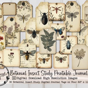 Journal de spécimens d'étude d'insectes botaniques, étiquettes éphémères - pages imprimables en téléchargement numérique - journal indésirable, plantes, vintage coupe difficile, étiquettes