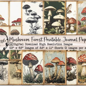 Vintage Mushroom Forest Woodland Digital Paper Pack | Junk Journal | Printable Paper Set | Scrapbooking Pages | Paper Crafts | Card Making