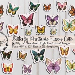 Schmetterling Rustikal Fussy Schnitt Ephemera Seiten - 53 hochwertiger druckbarer digitaler Download - Junk Journal Schmetterlinge - Scrapbooking Vintage