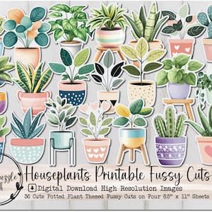 Bonitas páginas efímeras de plantas de interior con recortes elegantes - 36 páginas imprimibles de alta calidad - Descarga digital - Suministros para diarios basura, álbumes de recortes, plantas de interior