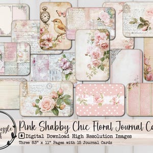 Página de efímeras de tarjetas de diario Shabby Chic en color rosa - 15 impresiones digitales de alta calidad - Suministros para diarios basura, álbum de recortes vintage con etiqueta de rosa