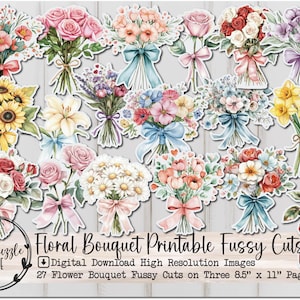 Páginas de efímeras con cortes de flores - 27 páginas imprimibles digitales de alta calidad - Junk Journal Flowers, Scrapbooking, Shabby Chic, Love