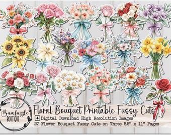 Floral Bouquet Fussy Cuts – Shabby Chic Printable Junk Journal Ephemera (Digital Download)