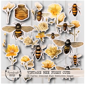 Honigbiene rustikale Fussy Schnitt Ephemera Seiten - Druckbare digitaler Download - Bee Clipart Journaling Bastelbedarf - Junk Journal, Bee Bilder