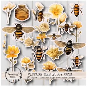 Honey Bee Rustic Fussy Cut Ephemera Pages - Printable Digital Download - Bee Clipart Journaling Craft Supplies - Junk Journal, Bee Images