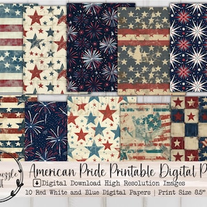 American Pride Digital Papers, 10 naadloze digitale download afdrukbare pagina's - Junk Journal Paper, scrapbooking Craft Supplies vintage, VS
