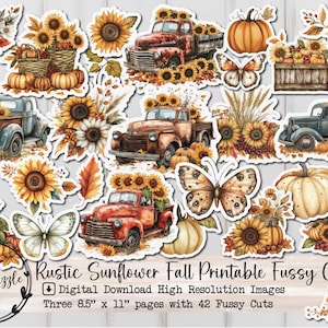 Tournesol rustique d'automne - 42 pages éphémères de coupe délicate - 42 haute qualité imprimable en téléchargement numérique - Junk Journal, citrouilles, feuilles, papillons