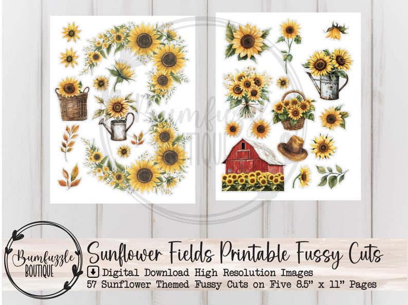 Sunflower Fussy Cuts – Rustic Printable Junk Journal Ephemera (digital ...