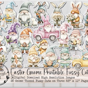Pagine di effimeri di gnomi pasquali carini e fuzzy cut - 26 download digitali stampabili di alta qualità - Forniture per diari spazzatura, adesivi, primavera, album di ritagli