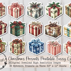 Christmas Presents Fussy Cut Ephemera Pages - 36 High Quality Printable Digital Download - Junk Journal Supplies, Vintage, Holiday Gift Tags