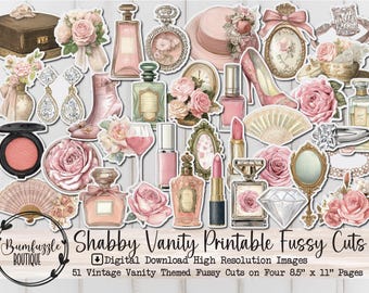 Shabby Chic Vanity Fussy Cuts – Effimera di diario vintage stampabile (download digitale)
