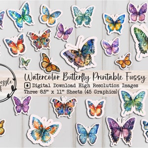 Aquarell Schmetterling Rustikal Fussy Schnitt Ephemera Seiten - 45 hochwertiger druckbarer digitaler Download - Junk Journal Schmetterlinge - Scrapbooking