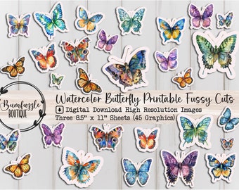Watercolor Butterfly Fussy Cuts – Printable Junk Journal Ephemera (Digital Download)