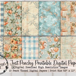 Papiers numériques Just Peachy, 10 pages imprimables transparentes en téléchargement numérique - Papier journal indésirable, fruits, été, fournitures créatives pour scrapbooking