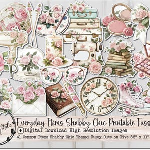 Páginas de efímeras de corte recargado con elementos cotidianos en estilo shabby chic: 41 páginas digitales imprimibles de alta calidad para descargar: diario basura, álbum de recortes, rosas vintage